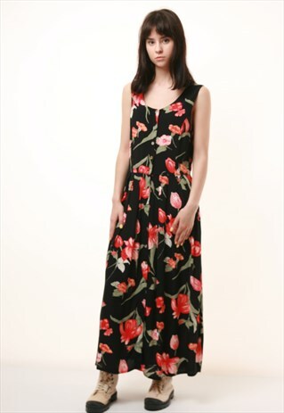 90S VINTAGE FLORAL MAXI LENGTH DRESS 502