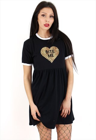BLACK DRESS WITH BITE ME SLOGAN HEART