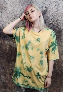 Tie-dye print tee Mandala t-shirt rainbow top yellow green