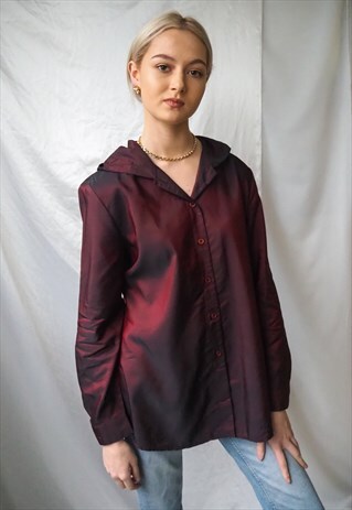 VINTAGE TAFFETA BUTTON UP HOODED JACKET