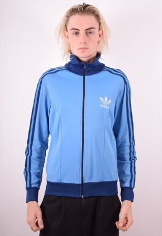 ADIDAS MENS VINTAGE TRACKSUIT TOP JACKET MEDIUM BLUE 90S