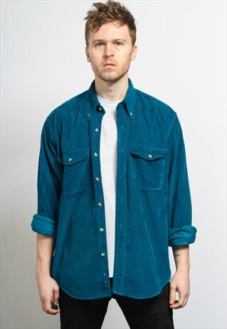 VINTAGE CORDUROY CORD SHIRT BLUE