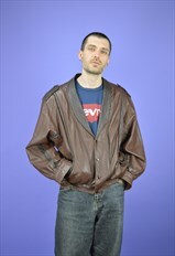 Vintage brown classic 80's leather bomber jacket