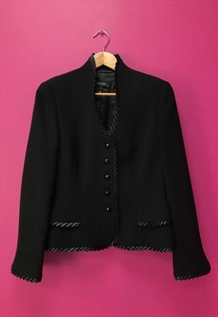 Vintage Black Jacket New Wool Pleated Trim 