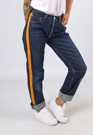 LEVIS 501'S DENIM JEANS REWORKED SIDE STRIPE UK 8 - 10 (H3AC