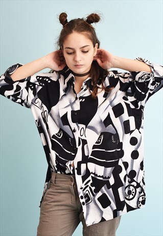 80'S RETRO ABSTRACT PRINT OVERSIZED MOMS SHIRT TOP