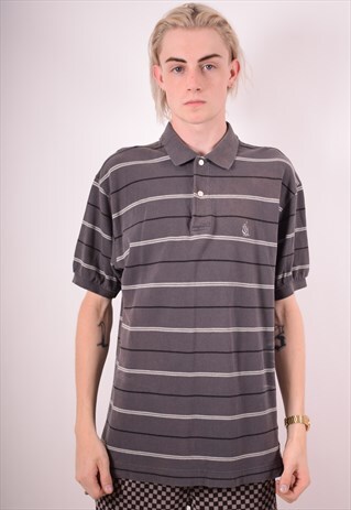 NAUTICA MENS VINTAGE POLO SHIRT MEDIUM GREY STRIPES 90S