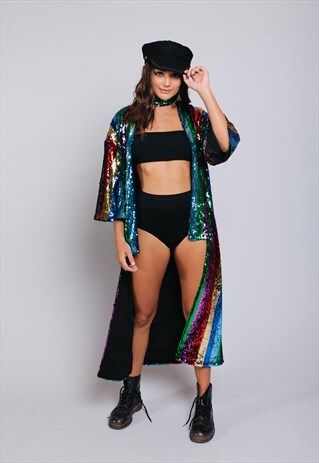 PASS THE SALT RAINBOW SEQUIN FESTIVAL JACKET KIMONO