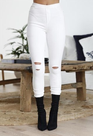 WHITE RIPPED SKINNY JEANS