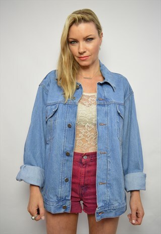 VINTAGE 90S WRANGLER OVERSIZED MEDIUM BLUE WASH DENIM JACKET
