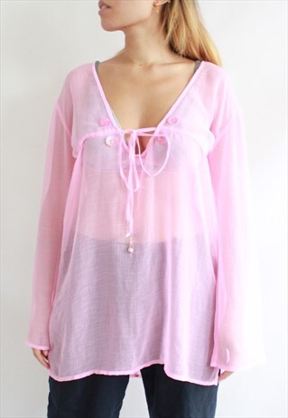 BABY PINK SHEER TOP SUMMER BEACH KAFTAN TOP