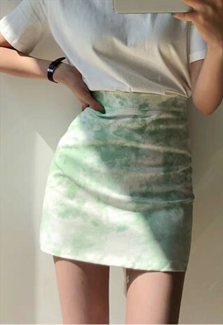 GREEN TIE DYE CLOUD Y2K MINI SKIRT