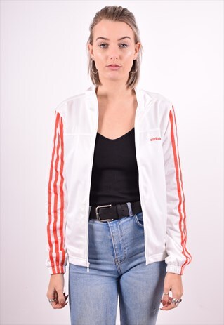 ADIDAS WOMENS VINTAGE TRACKSUIT TOP JACKET SMALL WHITE 90'S