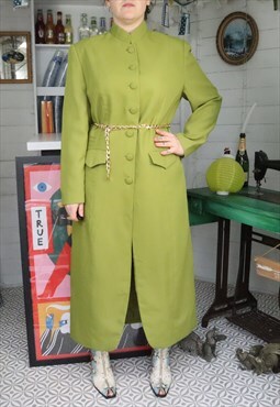 Vintage 90s Green Monochrome Formal Maxi Shirt Jacket Dress
