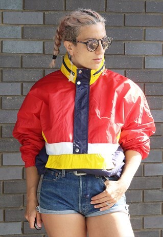 VINTAGE 1990S RED BLUE AND YELLOW WINDBREAKER JACKET