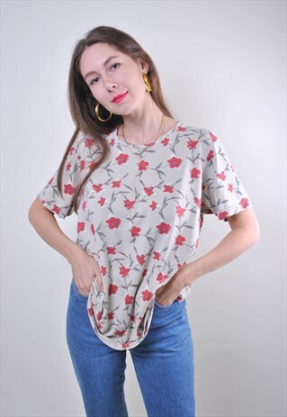 80S PULLOVER GREY FLOWERS WOMEN BLOUSE