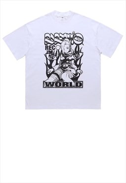 Egirl print t-shirt retro anime top grunge skater tee white