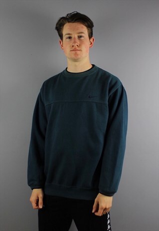 VINTAGE NIKE SWEATSHIRT IN BLUE WITH EMBROIDERED LOGO. SIZE