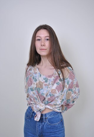 90S FLORAL PRINT BLOUSE, VINTAGE FLOWERS PULLOVER SHIRT