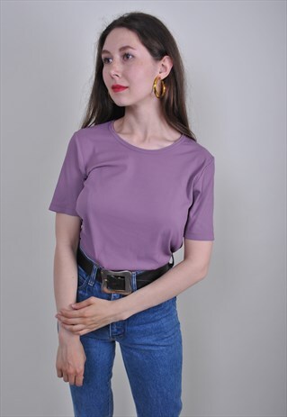 90S PURPLE SHORT SLEEVE MINIMALIST PULLOVER BLOUSE, SIZE S