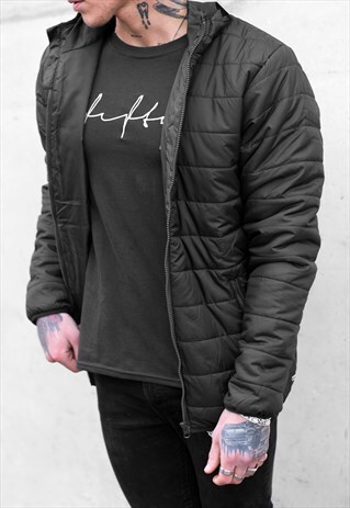ESSENTIAL COLLARED ZIP UP PUFFER PADDED JACKET - STEEL GREY