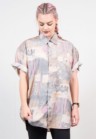VINTAGE CRAZY PATTERN OVERSIZE SHORT SLEEVE SHIRT