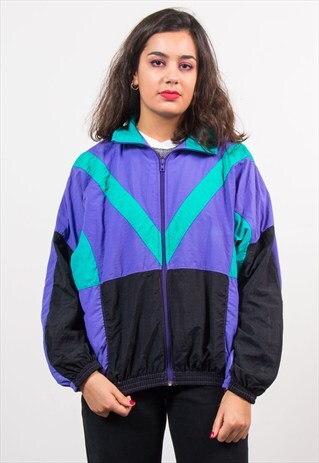 90'S BLACK COLOURBLOCK SHELLSUIT TRACKSUIT JACKET