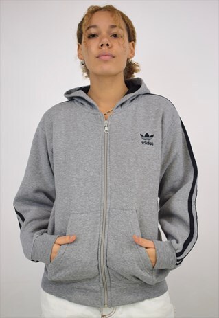VINTAGE 90S ADIDAS GREY ZIP UP HOODIE