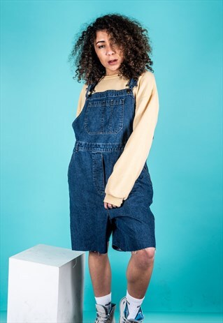 VINTAGE SHORT DUNGAREES IN BLUE DENIM