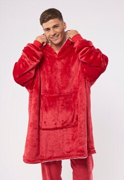 Lounge Hood Velour Robe Sleep Bed Onesie Pullover - Red