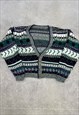 VINTAGE ABSTRACT KNITTED CARDIGAN PATTERNED GRANDAD SWEATER