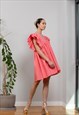 Watermelon Linen Mini Dress with Ruffle Sleeves 