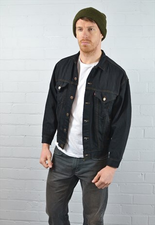 VINTAGE LEVI'S BLACK DISTRESSED DENIM JACKET