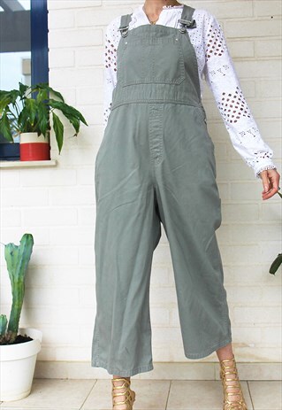 GREY DENIM WIDE LEG DUNGAREES