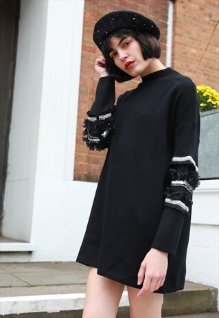 FLORAL & SEQUIN EMBELLISHED SLEEVES LONG JUMPER DRESS