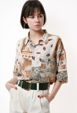 80s Abstract Pattern Vintage Oldschool Buttons Shirt 13919