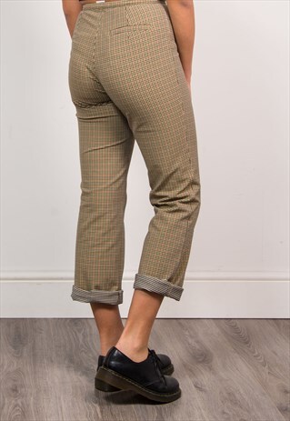 VINTAGE 90'S SMART FINE CHECK HIGH WAIST TAPERED TROUSERS