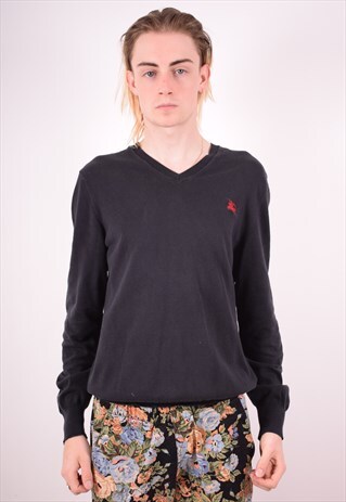 BURBERRY MENS VINTAGE JUMPER SWEATER LARGE BLACK 90S