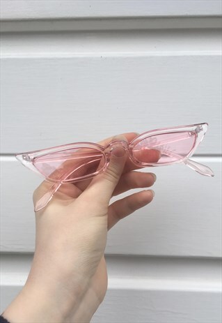 WOMENS VINTAGE 90S STYLE CLEAR PINK THIN POINTY SUNGLASSES