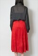 80'S RED SUEDE PERFORATED VINTAGE LADIES MIDI SKIRT