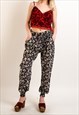 MULTI FLORAL PRINT LOOSE FIT COTTON TROUSERS IN BLACK