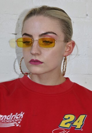 GOLD RIM SLIM RECTANGLE SUNGLASSES