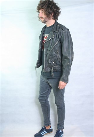 LEATHER VINTAGE BIKER JACKET.