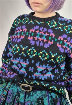 RARE Vintage 1980s Pitlochry Colourful Knitted Sweater Jumpe