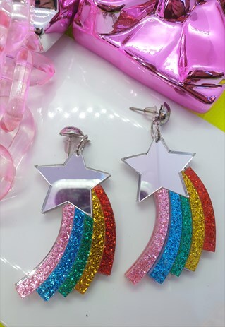 RAINBOW GLITTER STAR ACRYLIC EARRINGS