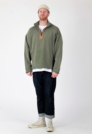 RARE 90S STONE ISLAND 1/4 ZIP JUMPER IN OLIVE GREEN WIT