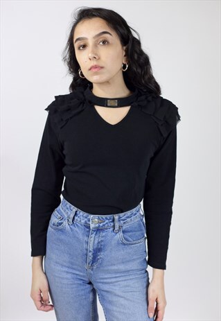 VINTAGE PHILIPP PLEIN BLACK LONG SLEEVE TOP