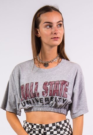 VINTAGE 90'S CROPPED BALL STATE T-SHIRT