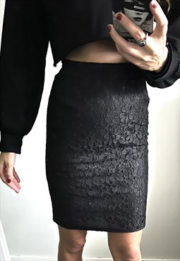Vintage Black Lace Mini Pencil Skirt - XS