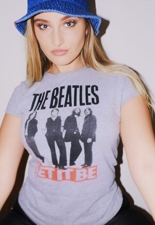 THE BEATLES TOP T SHIRT PRINT BLACK RED 60S MUSIC BAND TEE